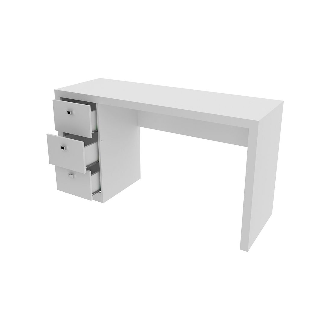 Mesa para Escritório Reta 140cm com 3 Gavetas MDP Branco Tecnomobili
