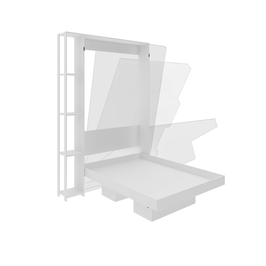 Cama Articulada Vertical Solteiro de Parede com 4 Prateleiras e 2 Nichos MDP Branco Até 110kg Tecnomobili