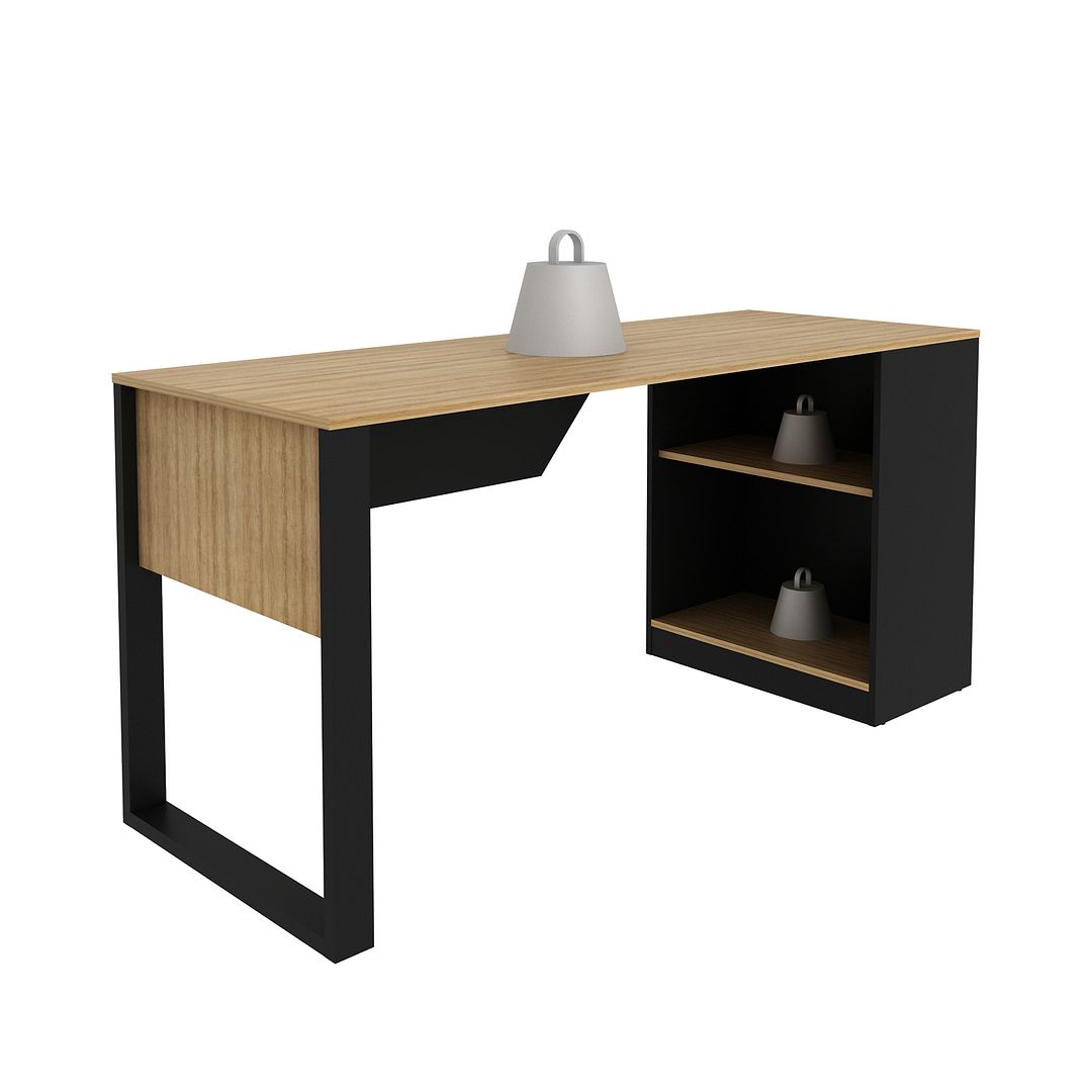 Mesa para Escritório 160cm com 2 Prateleiras MDP Reversível Amêndoa/Preto Tecnomobili