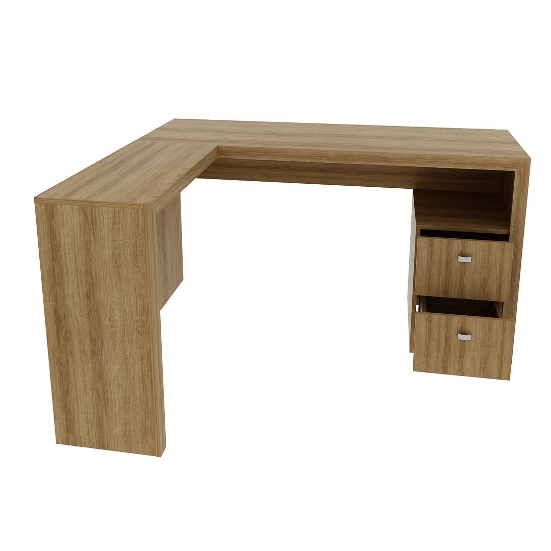Conjunto de Escritório com Gaveteiro 1 Gaveta, Gaveteiro 3 Gavetas e Mesa Formato em L MDP Amêndoa Tecnomobili