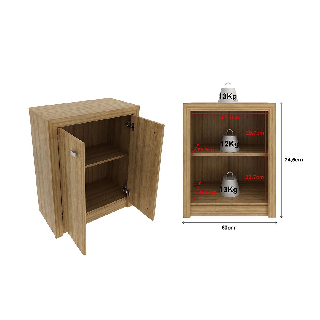 Conjunto de Escritório com Balcão 2 Portas e Mesa 155cm com 3 Gavetas Reversível MDP Amêndoa Tecnomobili