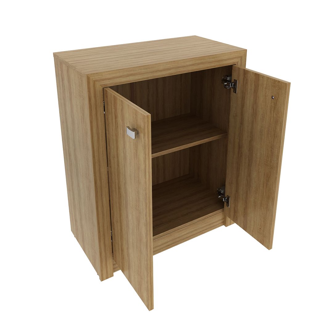 Conjunto de Escritório com Balcão,  Estante 5 Prateleiras e Armário com 2 Portas e 5 Prateleiras MDP Amêndoa Tecnomobili