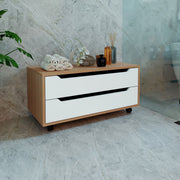 Balcão Gabinete para Banheiro com 2 Gavetas MDP Amêndoa/Branco 4 Pés Rodízios Tecnomobili