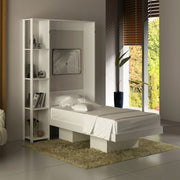 Cama Articulada Vertical Solteiro de Parede com 4 Prateleiras e 2 Nichos MDP Branco Até 110kg Tecnomobili