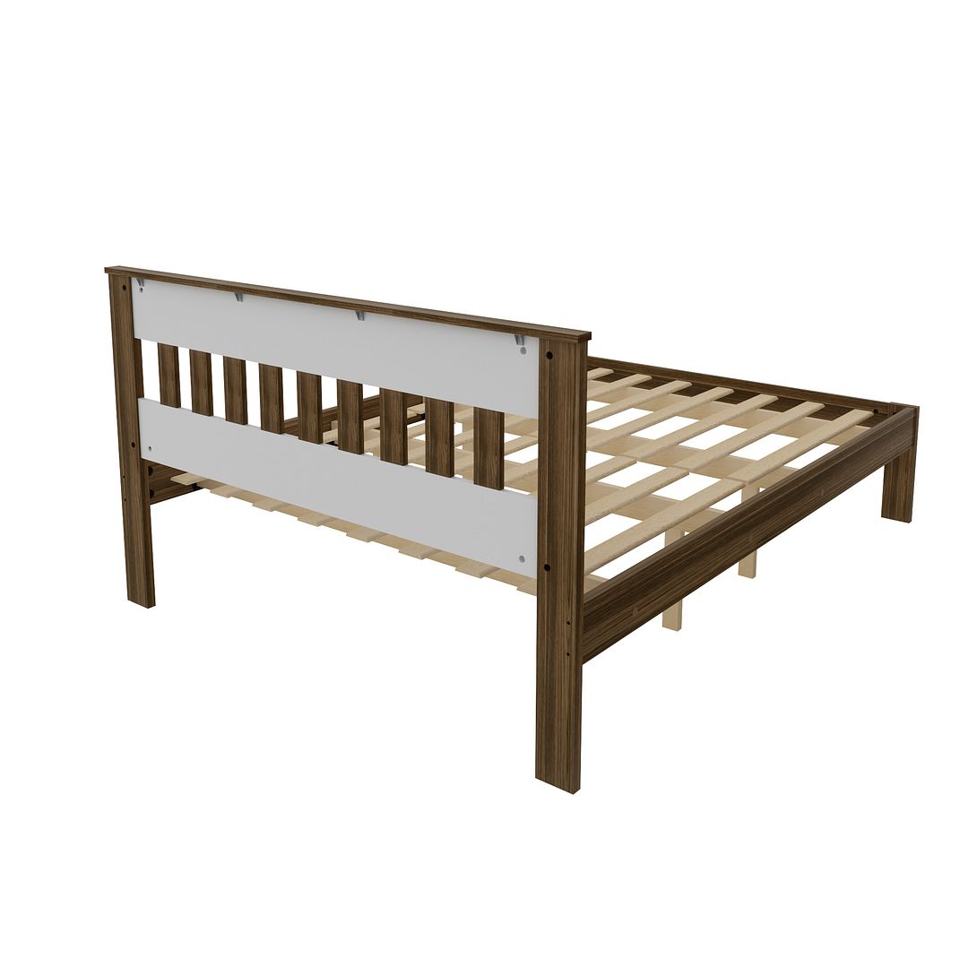 Cama de Casal Tradicional 138x188cm MDP Nogal/Branco Estrados de Eucalipto Até 260kg Tecnomobili