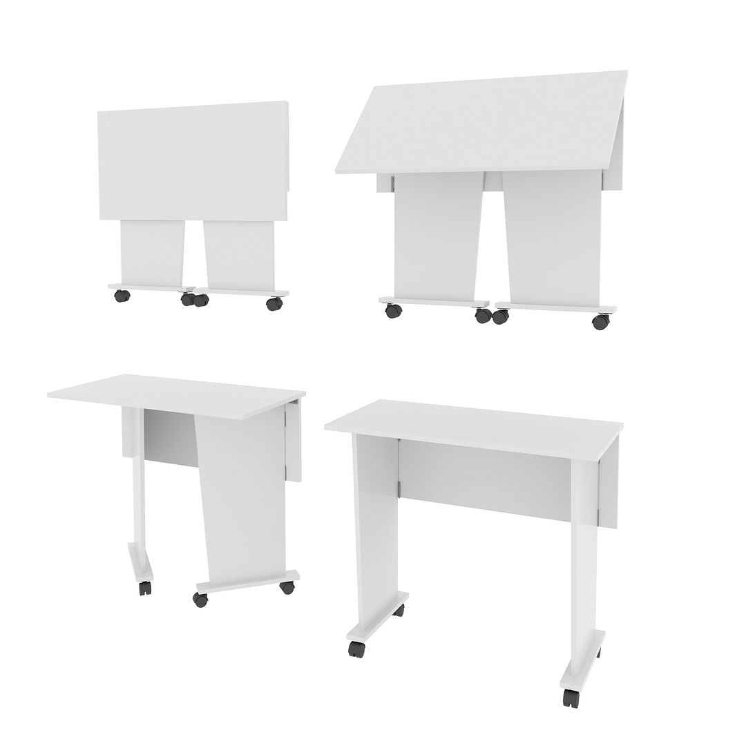 Escrivaninha com Rodinhas Dobrável MDP Branco Tecnomobili