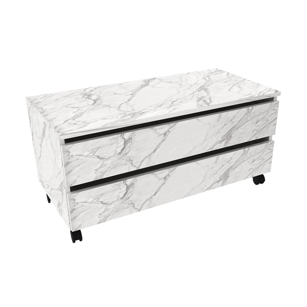 Conjunto de Banheiro com Balcão Gabinete com 2 Gavetas e Espelho Suspenso 60cm com 3 Prateleiras MDP Branco
