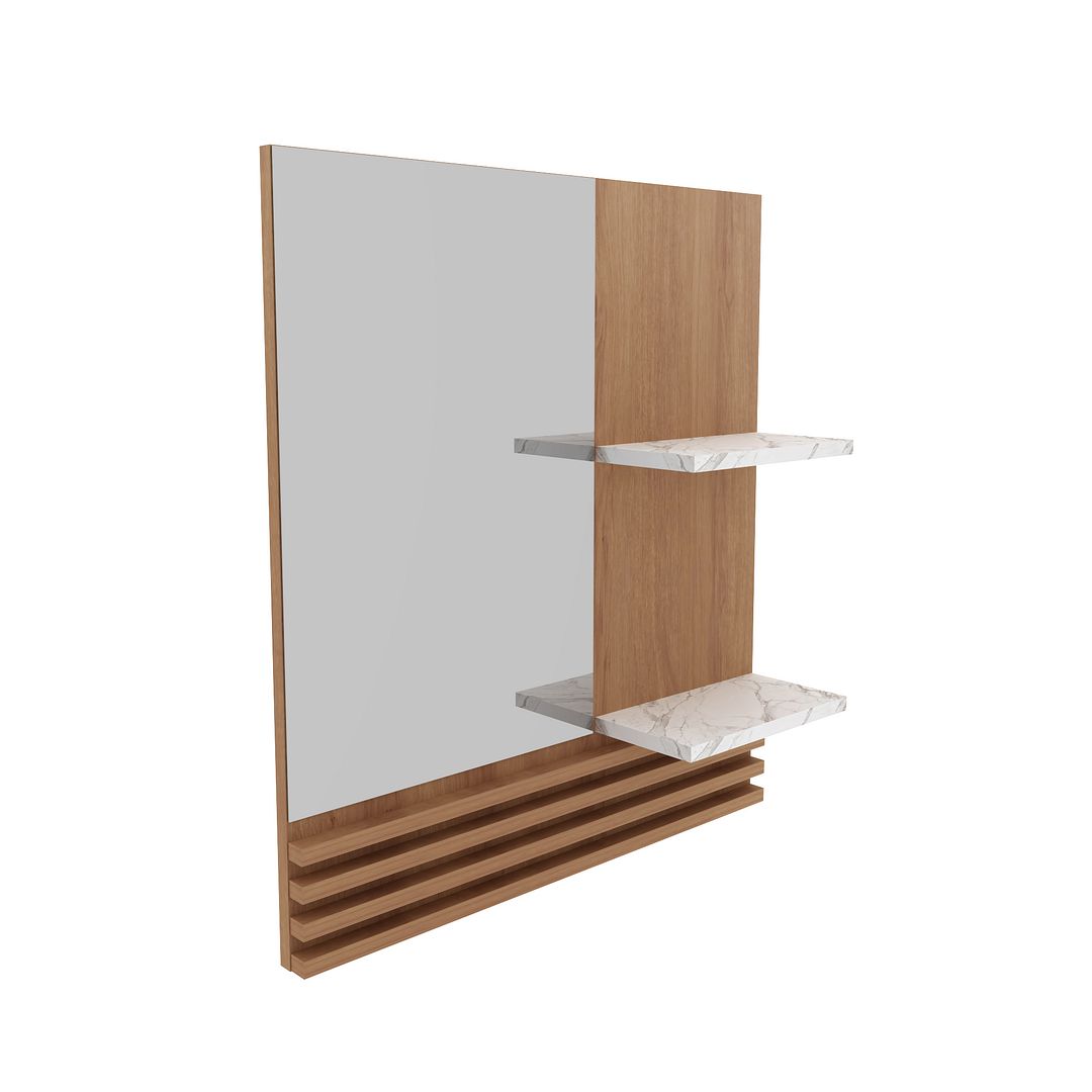Conjunto de Banheiro com Balcão Gabinete Suspenso 1 Gaveta e Espelho Suspenso 60cm 2 Prateleiras  MDP Tecnomobili