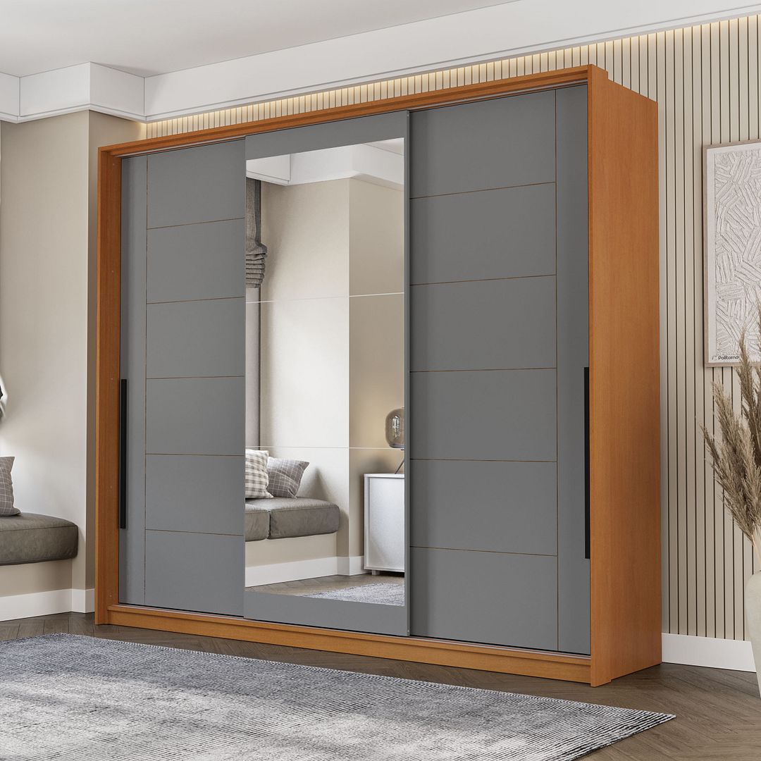 Guarda-Roupa 3 Portas De Correr 4 Gavetas 220cm Com Corrediça Telescópica Em Mdp/mdf Politorno