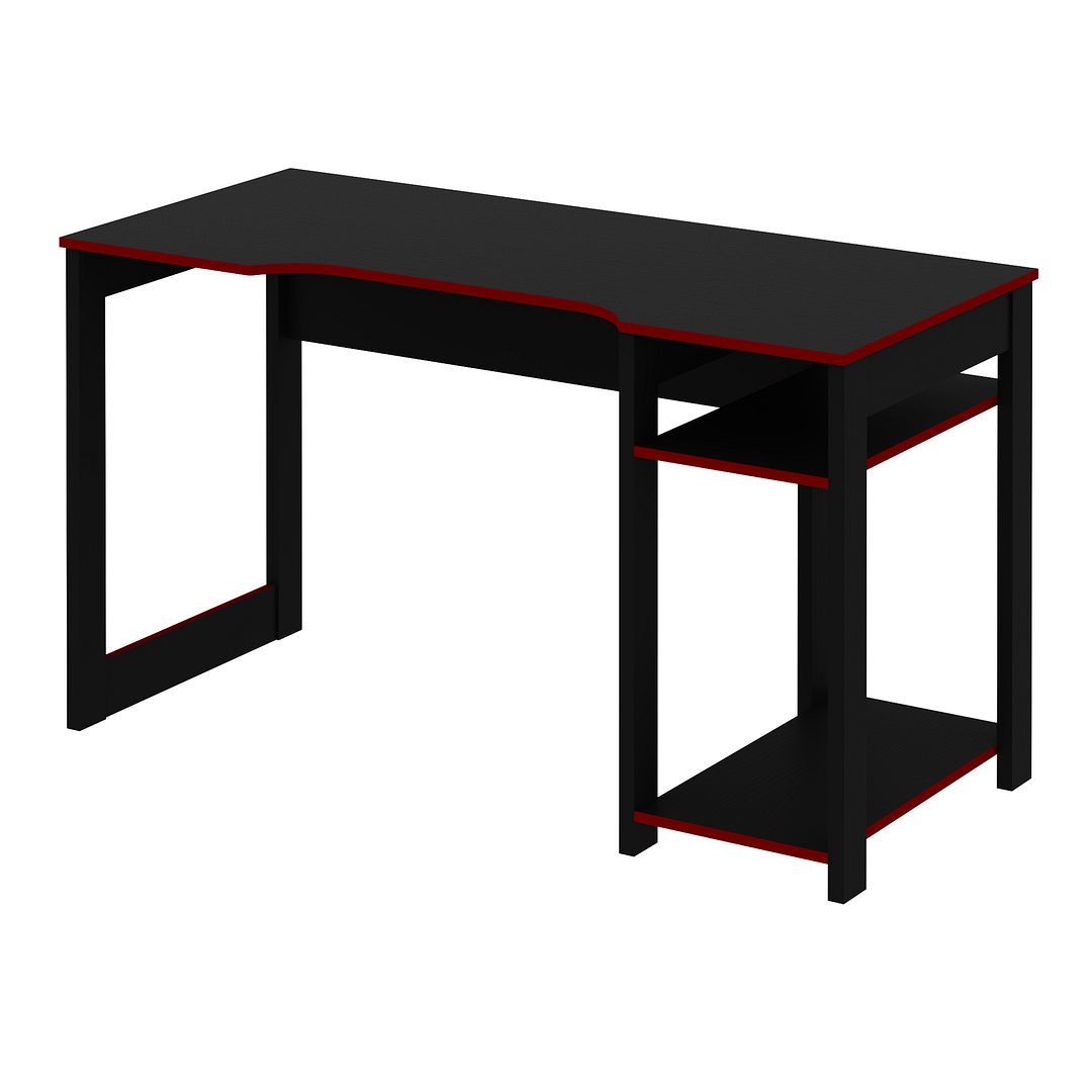 Mesa Gamer 136cm com 2 Prateleiras e Porta CPU Nicho Aberto MDP Preto/Vermelho Tecnomobili