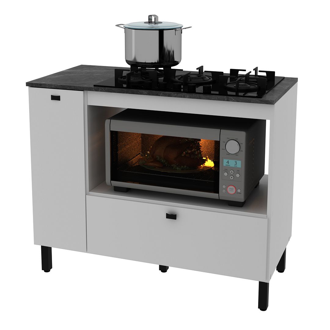 Balcão Cozinha Cooktop 5 Bocas com 2 Portas e Nicho para Forno ou Micro MDP Tecnomobili