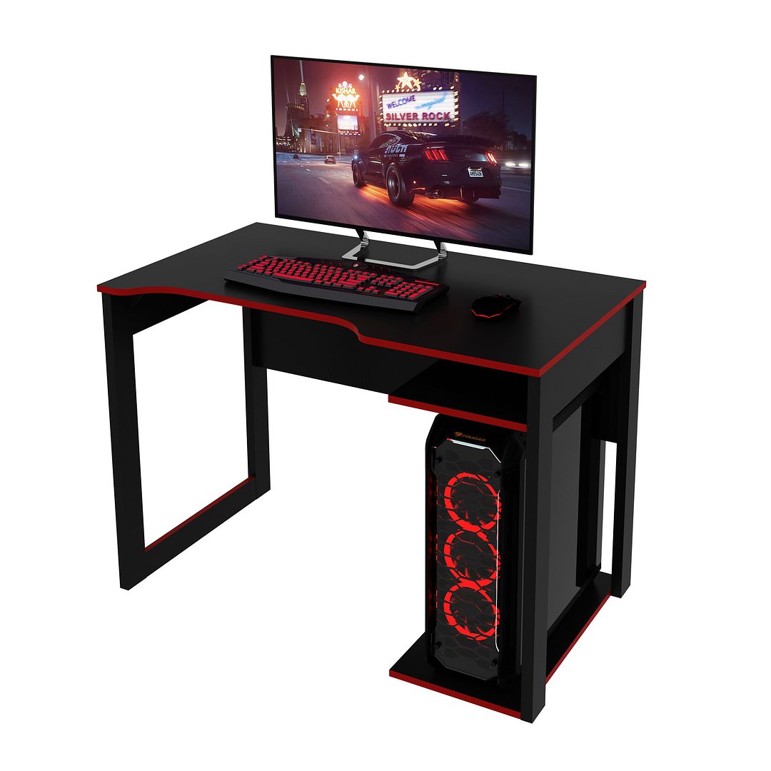 Mesa Gamer 105cm com 1 Prateleira e Porta CPU Nicho Aberto MDP Preto/Vermelho Tecnomobili
