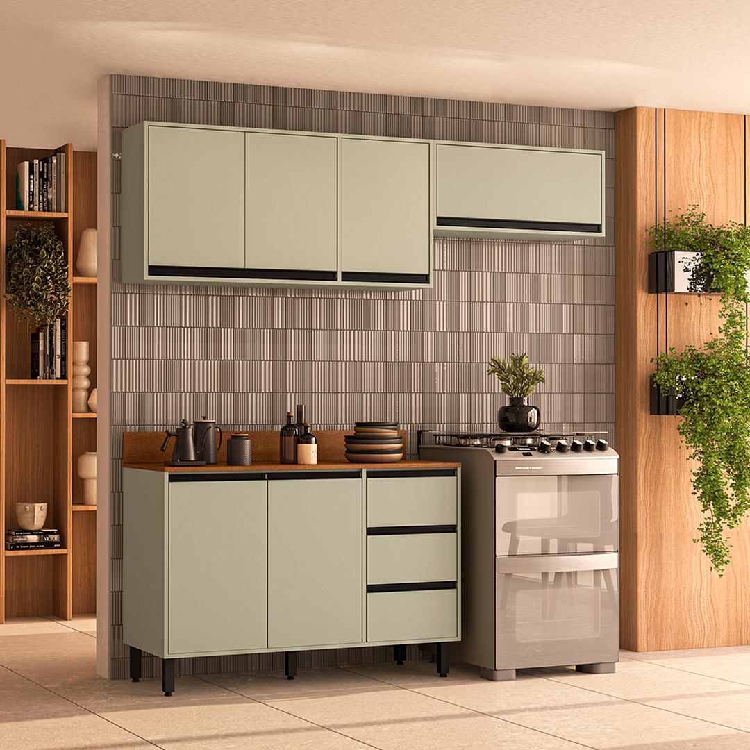 Cozinha Completa 3 Peças 214x200cm Com Design Compacto E Pintura Uv Em Mdp Politorno