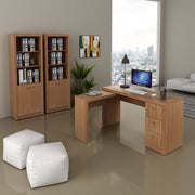 Conjunto de Escritório com Mesa com 3 Gavetas e 2 Armários com 2 Portas e 5 Prateleiras MDP Amêndoa Tecnomobili
