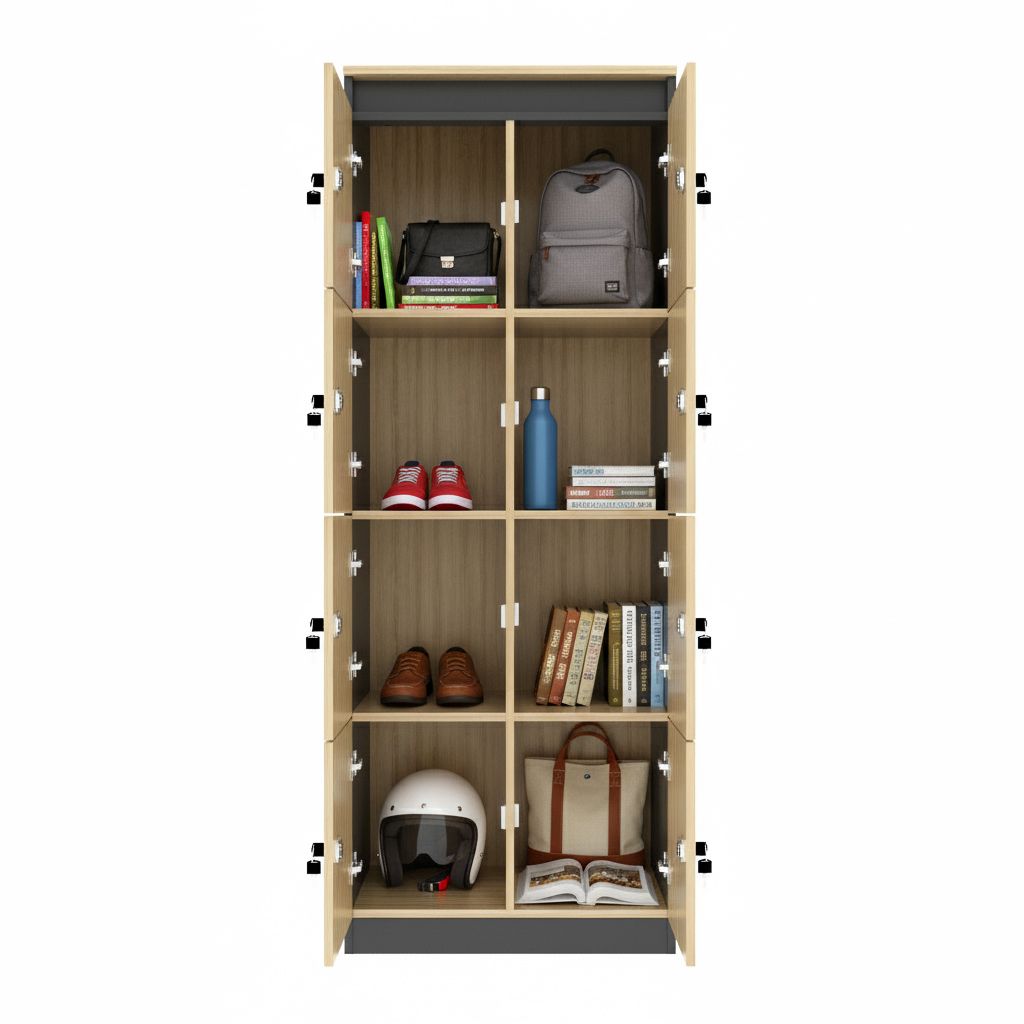 Armário Locker Guarda Volume 8 Portas com Chave MDP Amêndoa/Preto Tecnomobili