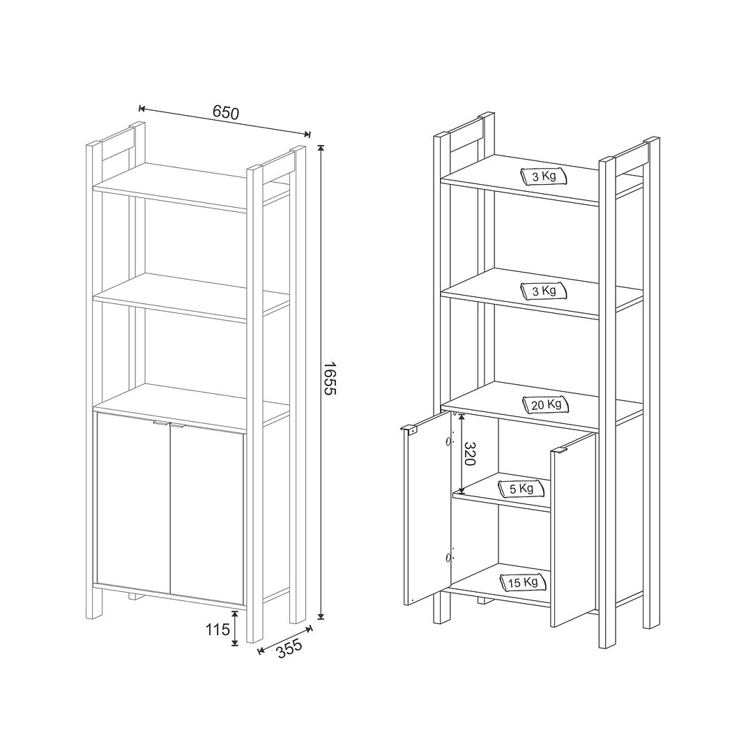 Estante para Escritório Multiuso com 2 Portas e 1 Prateleira MDP Branco/Nogal Tecnomobili