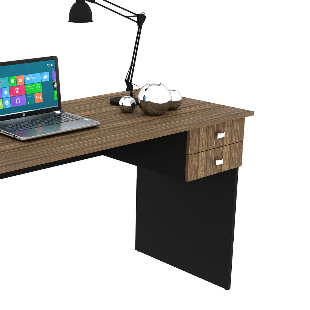 Mesa para Escritório 117cm com 2 Gavetas MDP Nogal/Preto Tecnomobili