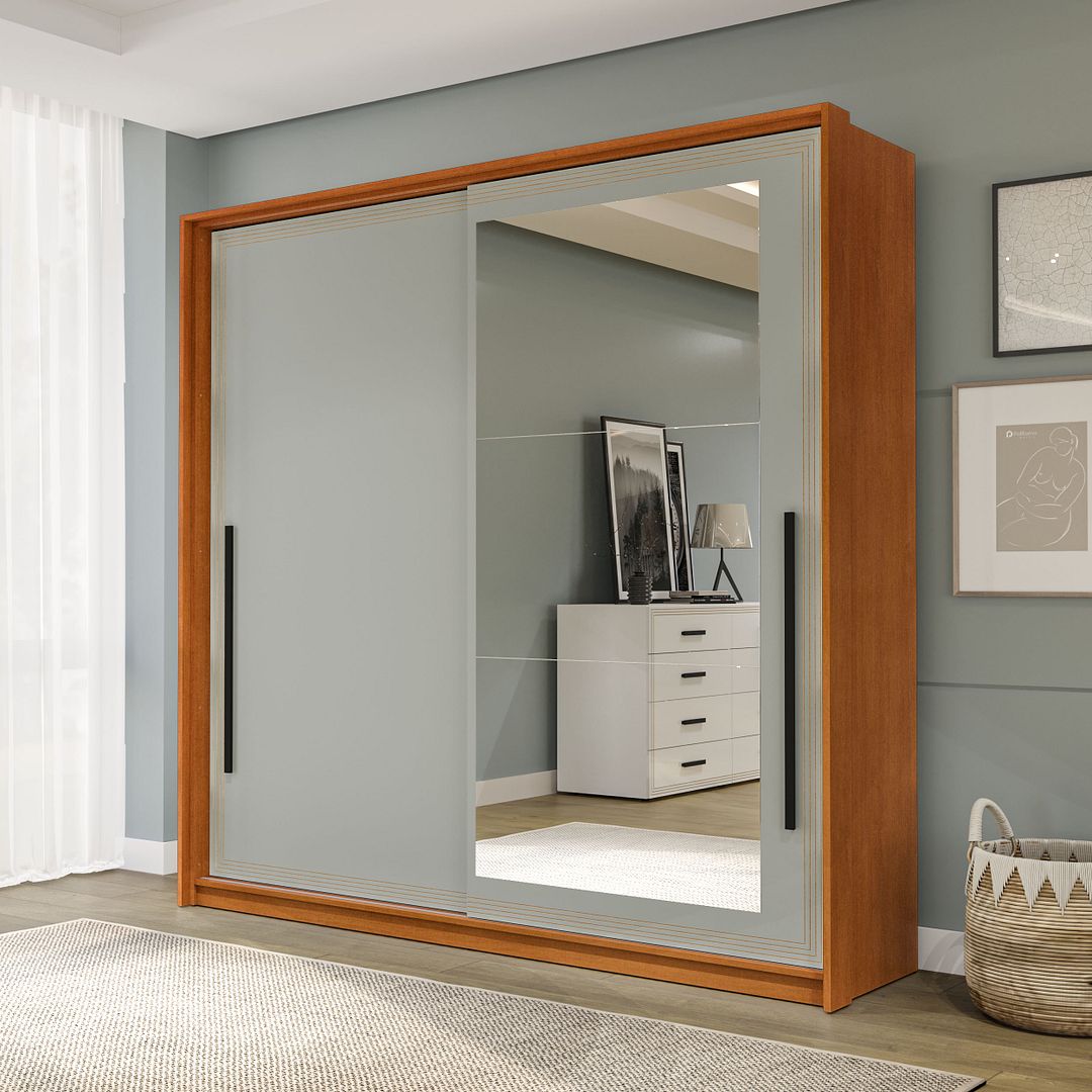 Guarda-Roupa 2 Portas De Correr 2 Gavetas 180cm Com Corrediça Telescópica Em Mdp/mdf Politorno