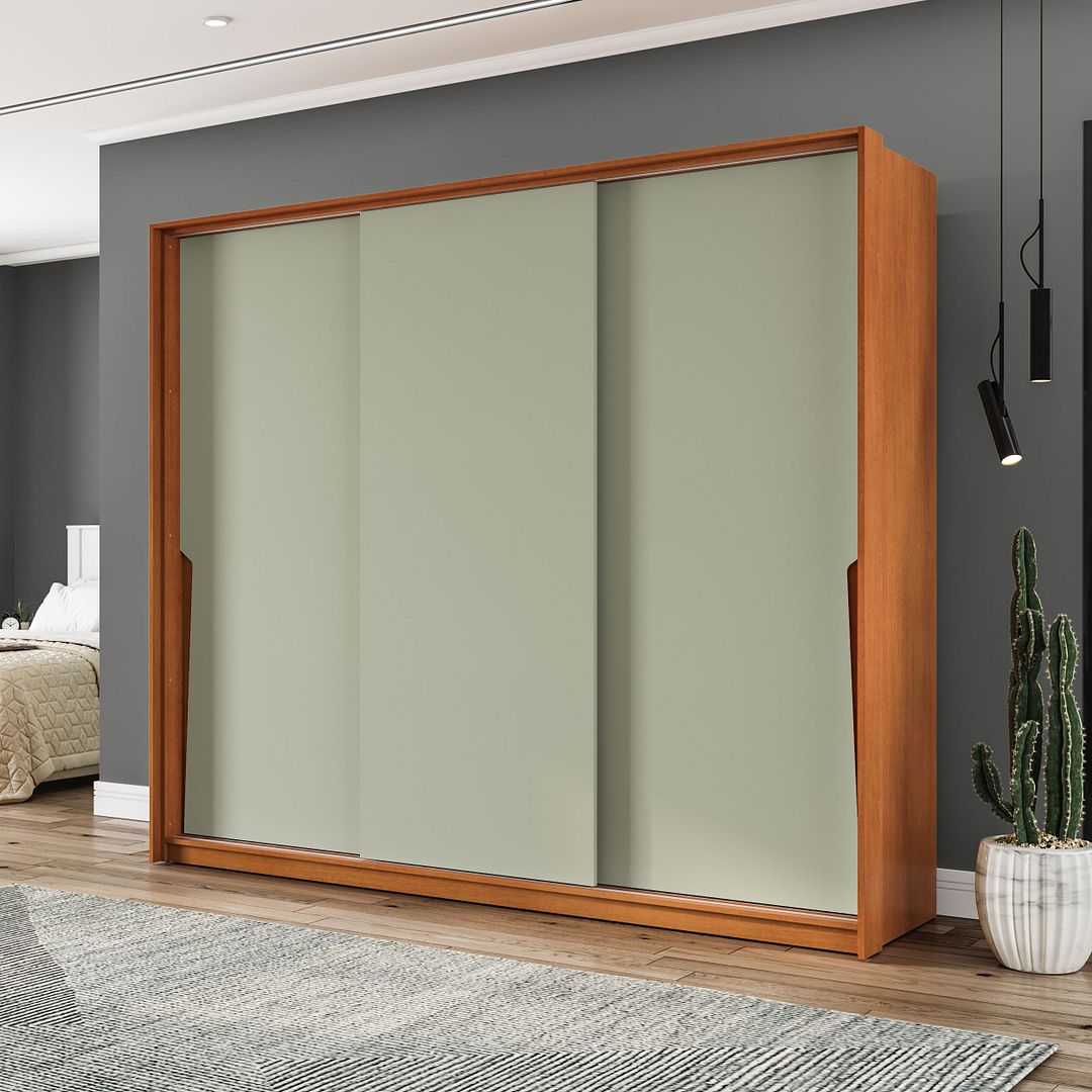 Guarda-Roupa 3 Portas De Correr 4 Gavetas 220cm Com Corrediça Telescópica Em Mdp/mdf Politorno