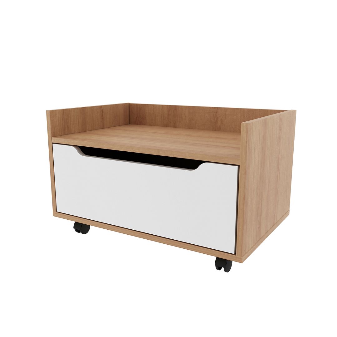 Balcão Gabinete para Banheiro 60cm com 1 Gavetas MDP Amêndoa/Branco com 4 Pés Rodízios Tecnomobili