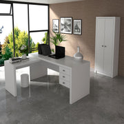 Conjunto Escritório com Armário 2 Portas e Mesa MDP Branco Tecnomobili
