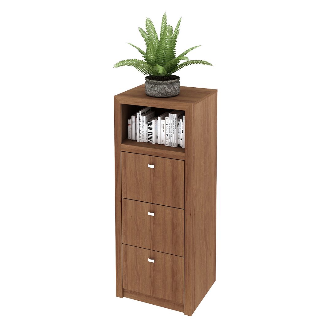 Conjunto de Escritório com Balcão 60cm com 2 Portas e 1 Prateleira e Gaveteiro com 3 Gavetas MDP Amêndoa Tecnomobili