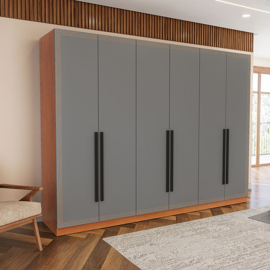 Guarda-Roupa 6 Portas 4 Gavetas 242cm Com Detalhes Usinados E Corrediça Telescópica Em Mdp/mdf Politorno