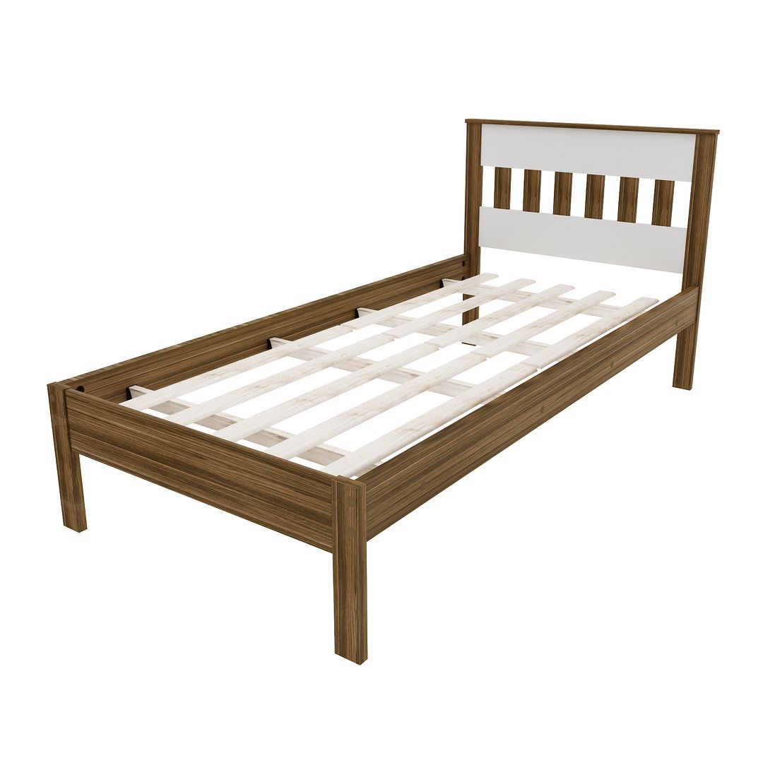 Cama de Solteiro Tradicional Colchão 88cm MDP Nogal/Branco Acabamento UV Até 130kg Tecnomobili