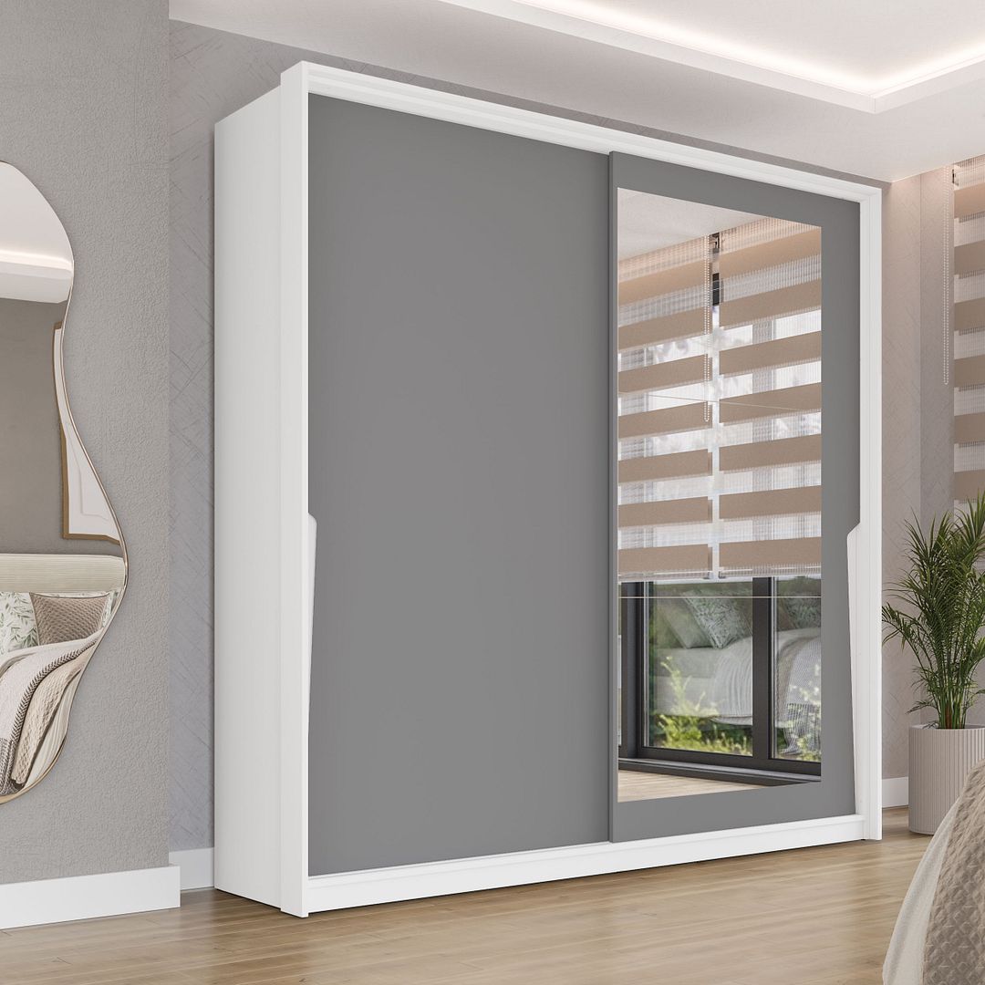 Guarda-Roupa 2 Portas De Correr 2 Gavetas Com Espelho 180cm Em Mdp/mdf Politorno