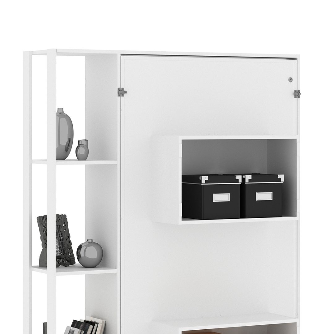Cama Articulada Vertical Solteiro de Parede com 4 Prateleiras e 2 Nichos MDP Branco Até 110kg Tecnomobili
