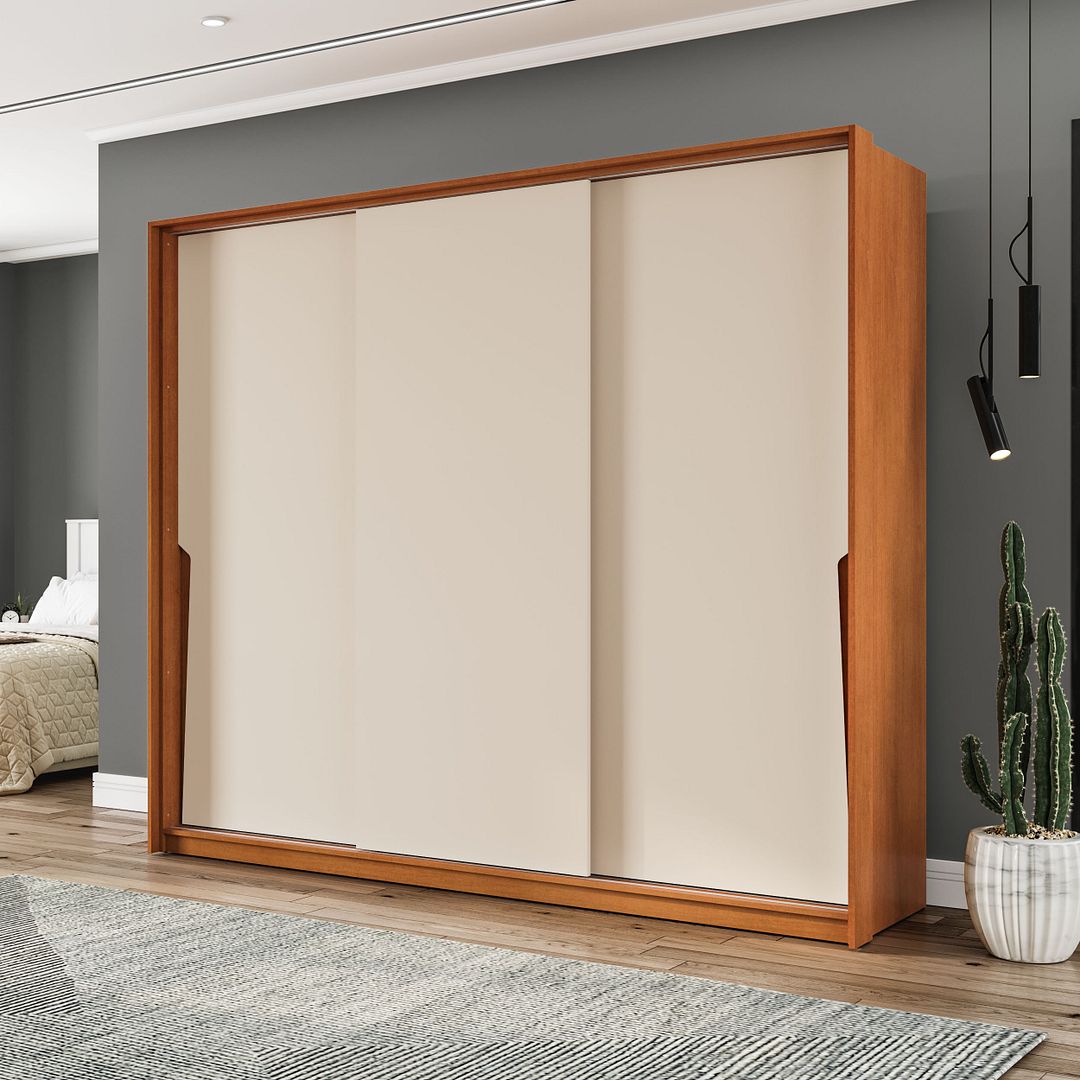 Guarda-Roupa 3 Portas De Correr 4 Gavetas 220cm Com Corrediça Telescópica Em Mdp/mdf Politorno