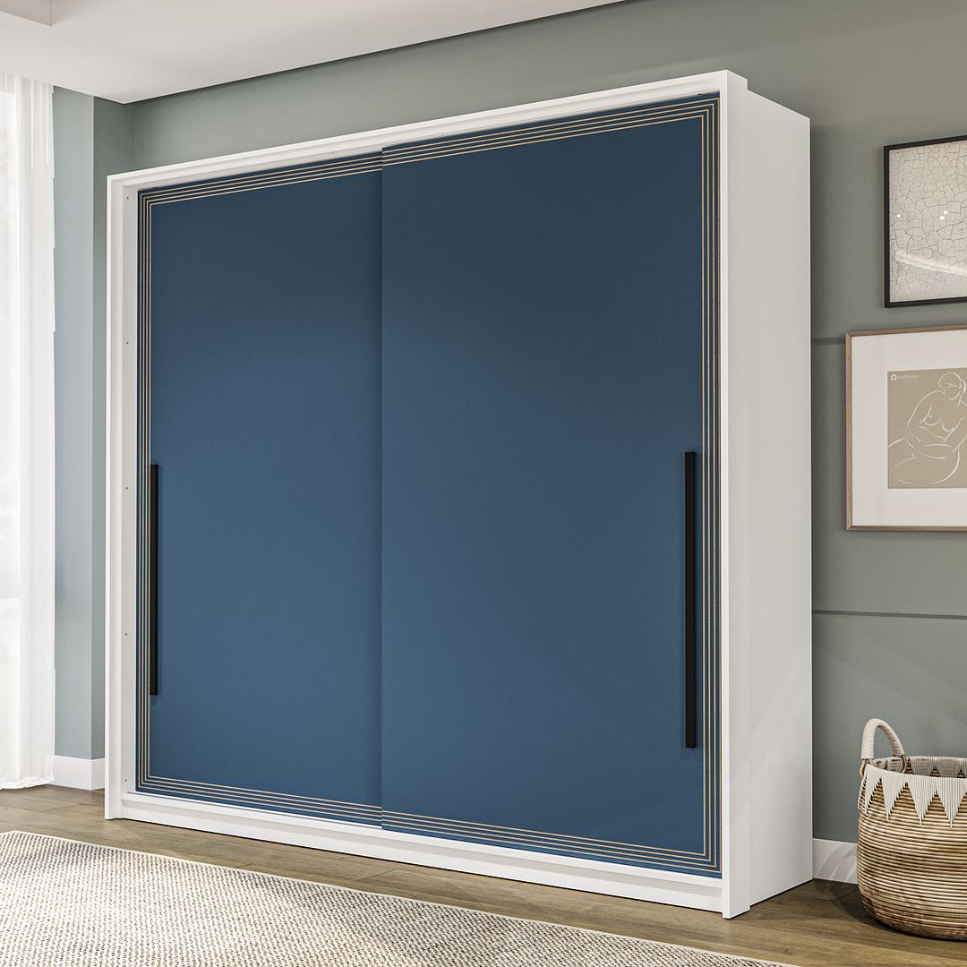 Guarda-Roupa 2 Portas De Correr 2 Gavetas 180cm Com Detalhes Usinados E Corrediça Telescópica Em Mdp/mdf Politorno