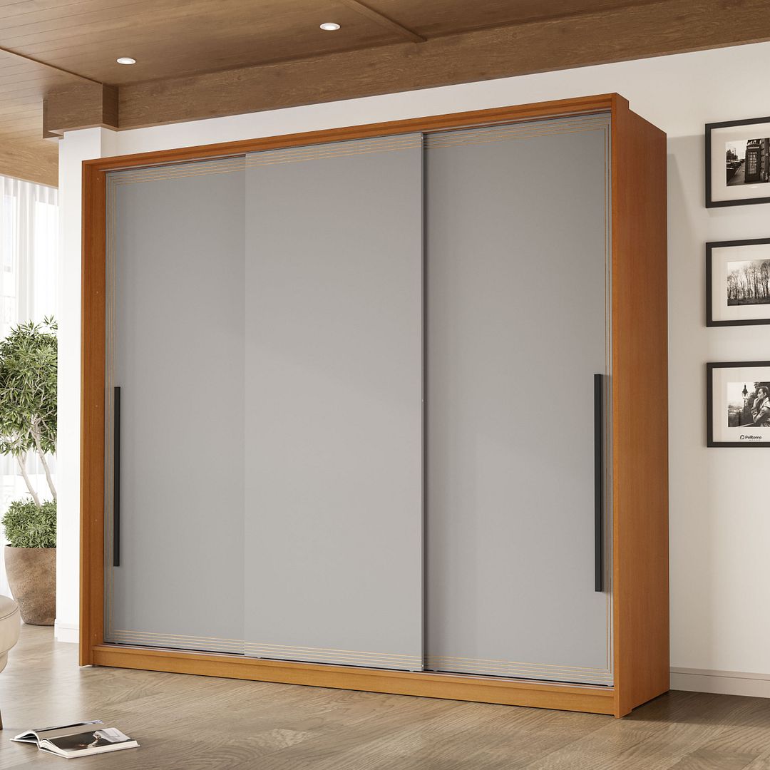 Guarda-Roupa 3 Portas 4 Gavetas 220cm Com Detalhes Usinados E Corrediça Telescópica Em Mdp/mdf Politorno