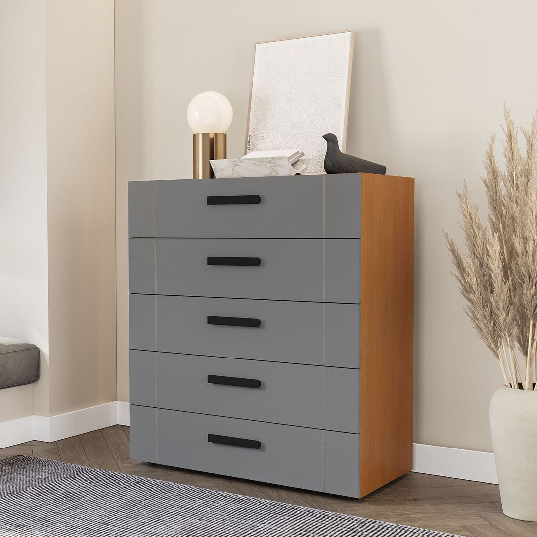Cômoda 5 Gavetas 90cm Com Design Elegante E Acabamento Em Pintura Uv Em Mdp/mdf Politorno
