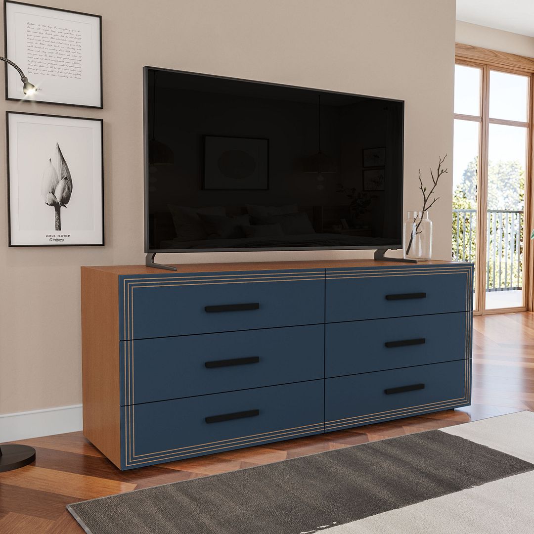 Cômoda 6 Gavetas 150cm Com Detalhes Usinados E Corrediça Telescópica Em Mdp/mdf Politorno