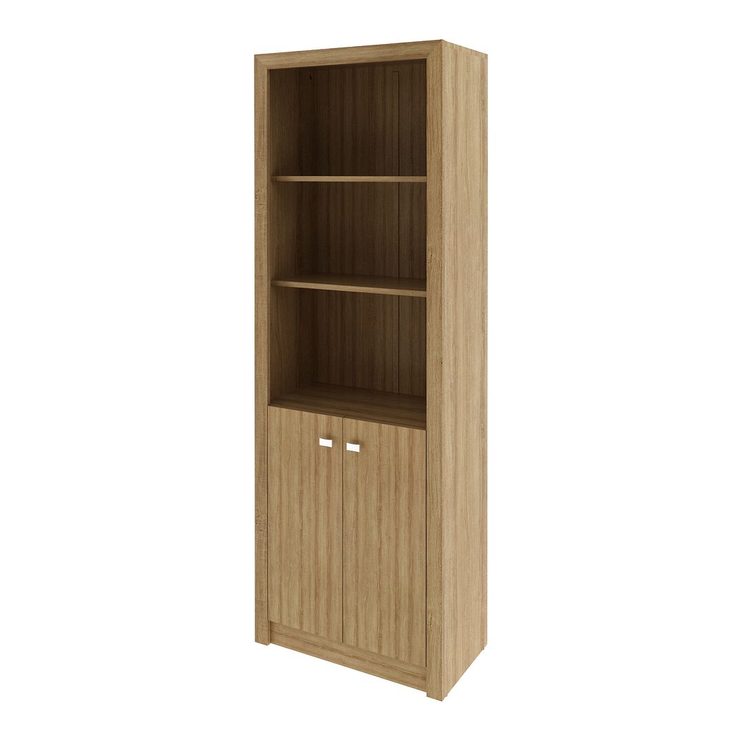 Conjunto de Escritório com Armário 2 Portas e Escrivaninha Cavalete 120cm com 2 Gavetas MDP Amêndoa Tecnomobili