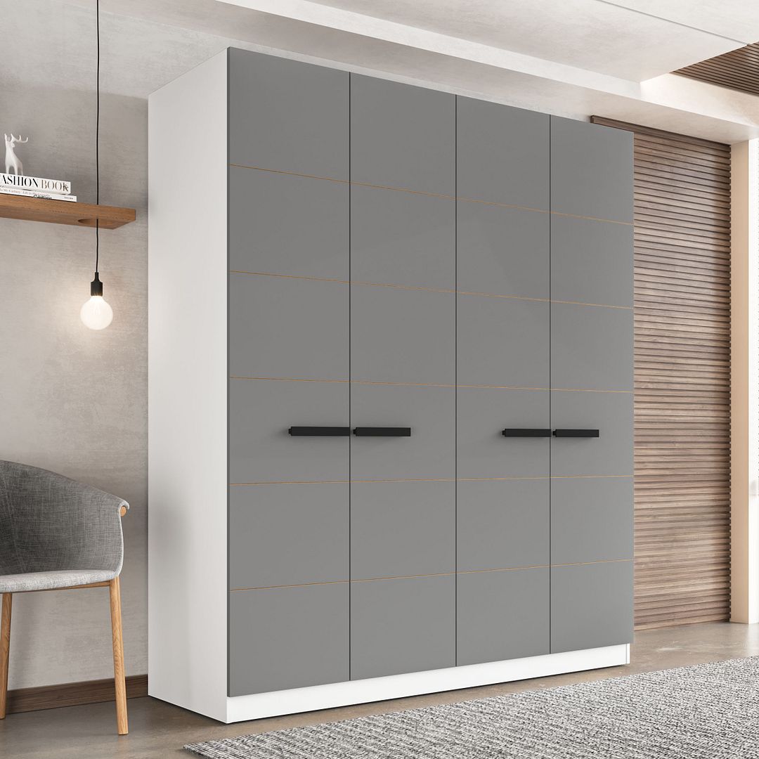 Guarda-Roupa 4 Portas 4 Gavetas 161cm Com Design Sofisticado E Acabamento Em Pintura Uv Em Mdp/mdf Politorno