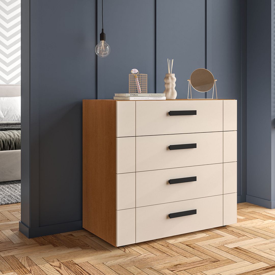 Cômoda 4 Gavetas 90cm Com Design Sofisticado E Acabamento Em Pintura Uv Em Mdp/mdf Politorno