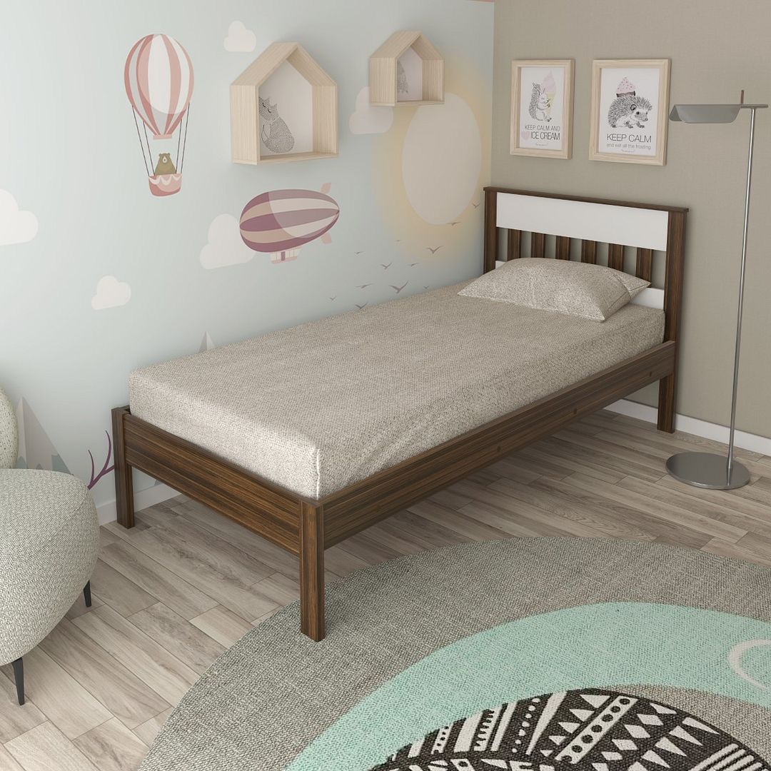 Cama de Solteiro Tradicional Colchão 88cm MDP Nogal/Branco Acabamento UV Até 130kg Tecnomobili
