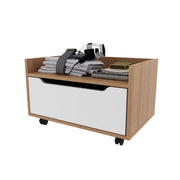 Balcão Gabinete para Banheiro 60cm com 1 Gavetas MDP Amêndoa/Branco com 4 Pés Rodízios Tecnomobili