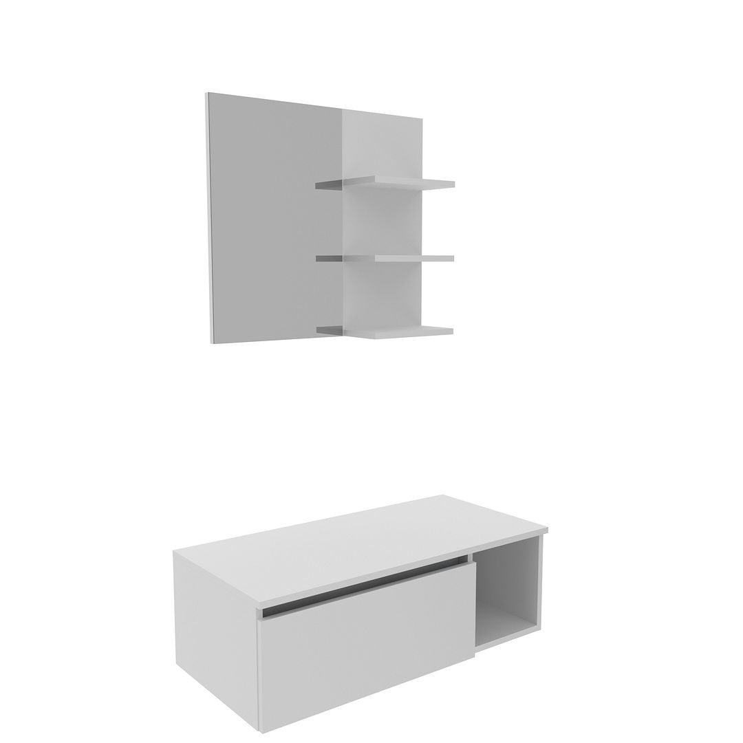 Conjunto de Banheiro com Balcão Gabinete Suspenso 1 Porta e Nicho e Espelho Suspenso 3 Prateleiras MDP Branco
