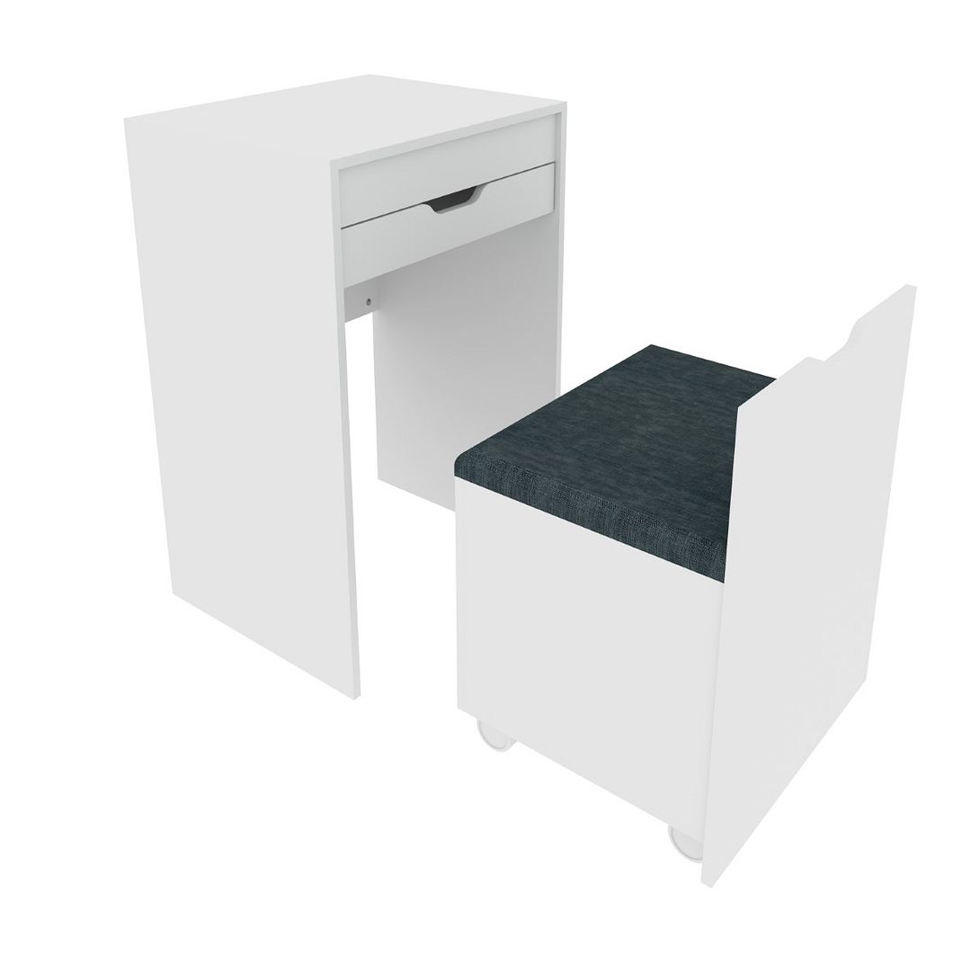 Penteadeira Quarto Compacta com Espelho 1 Gaveta e Puff MDP Branco/Tecido369 Tecnomobili