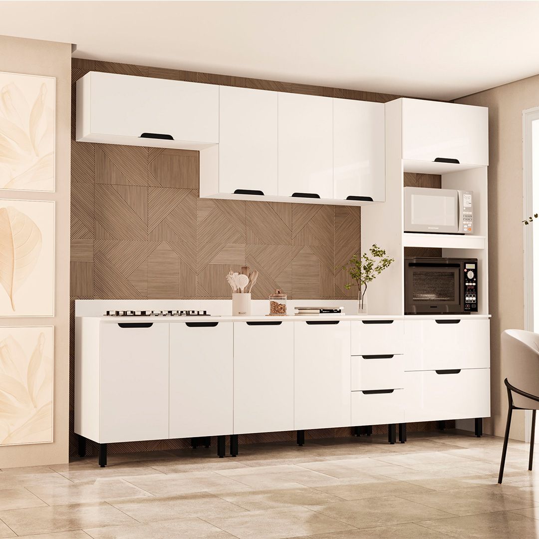 Cozinha Completa 5 Peças 225x270cm Com Amplo Espaço E Pintura Uv Em Mdp/mdf Politorno