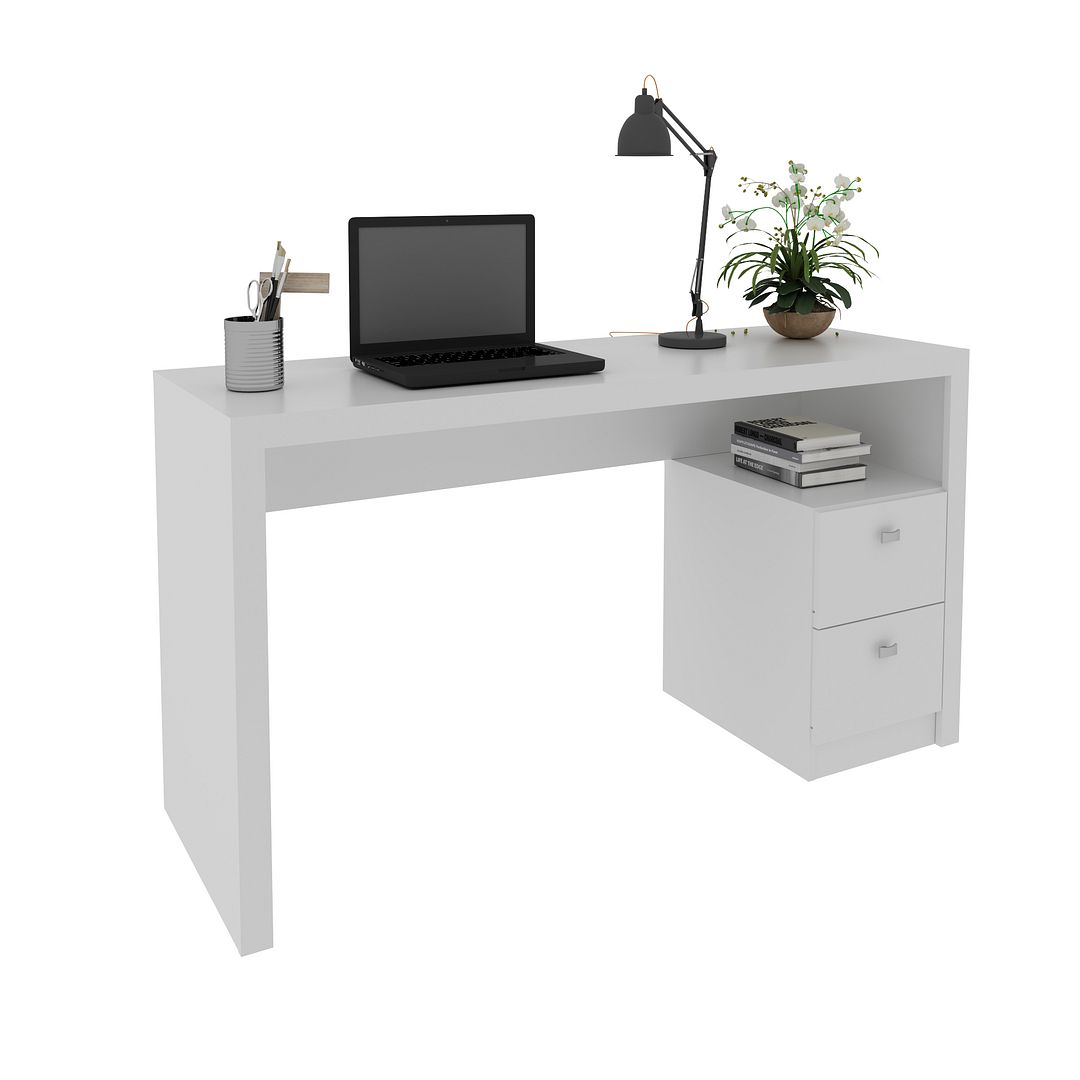 Mesa para Escritório 135,8cm com 2 gavetas MDP Branco Tecnomobili