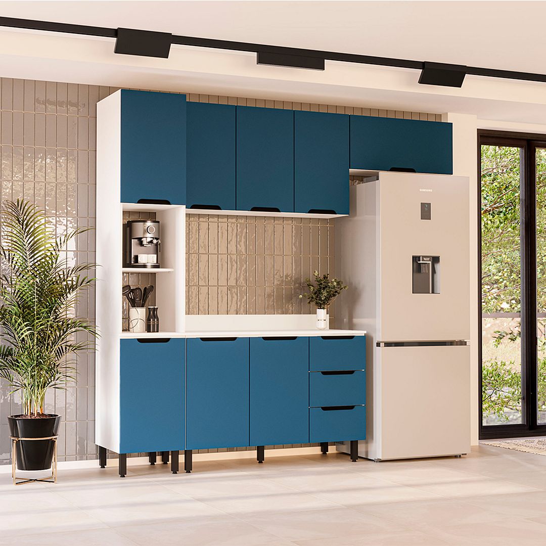 Cozinha Completa 4 Peças 225x240cm Com Organização E Pintura Uv Em Mdp/mdf Politorno