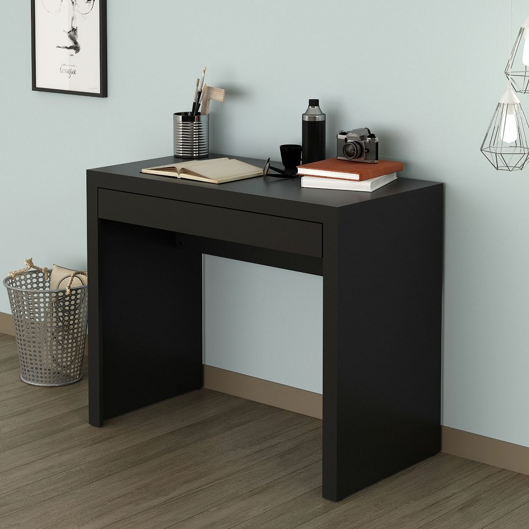 Conjunto de Escritório com Balcão  2 Portas , Estante com 5 Prateleiras e Mesa com 1 Gaveta MDP Preto Tecnomobili