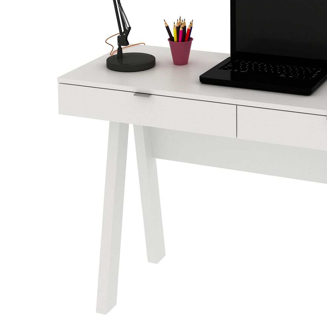 Escrivaninha Cavalete 120cm com 2 Gavetas em Branco Tecnomobili