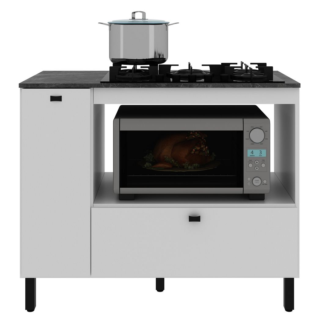 Balcão Cozinha Cooktop 5 Bocas com 2 Portas e Nicho para Forno ou Micro MDP Tecnomobili