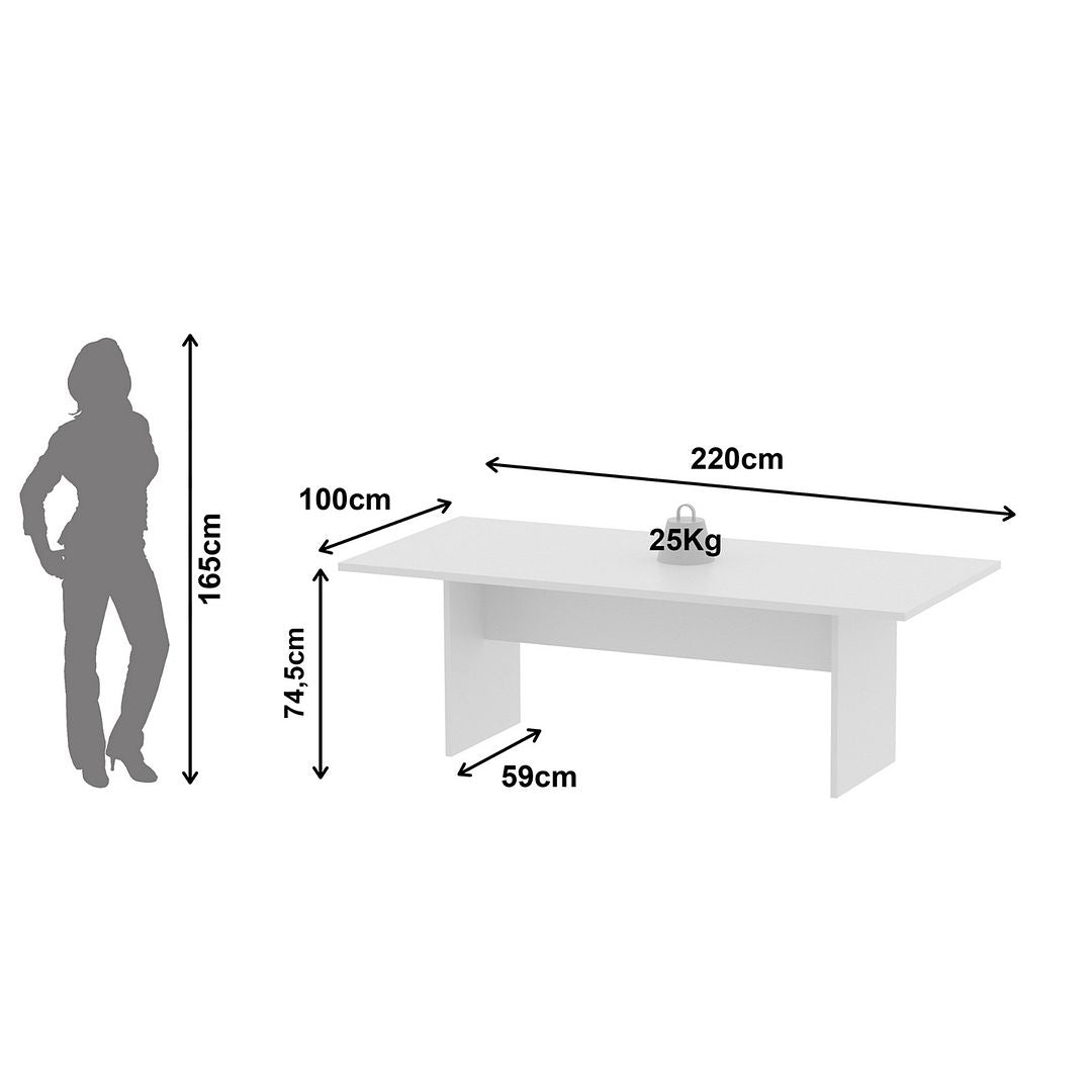 Mesa de Reunião para Escritório 220cm MDP Branco Tecnomobili