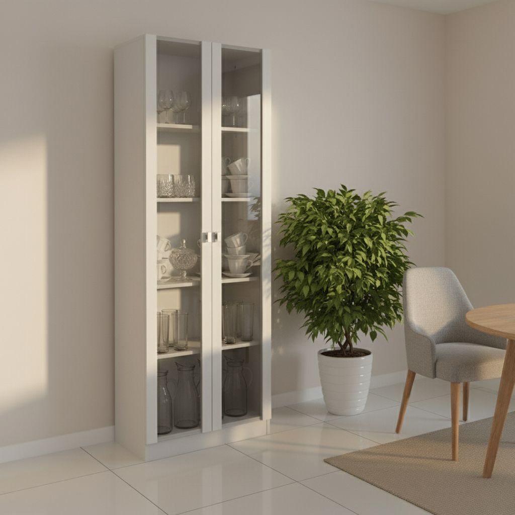 Cristaleira com 2 Portas de Vidro e 4 Prateleiras MDP Branco Tecnomobili